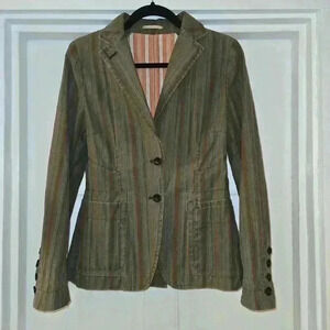 VTG Mario Matteo Womens Made In Italy Striped Blazer Olive Green Size 8